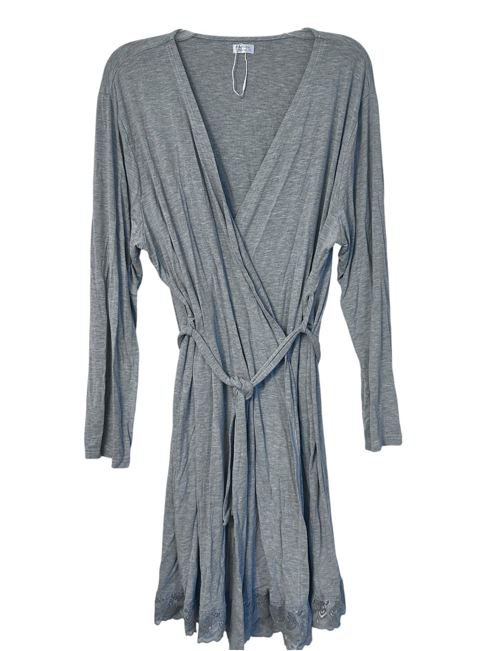 Very soft, lightweight gray lace trim robe/coverup, size 2XL